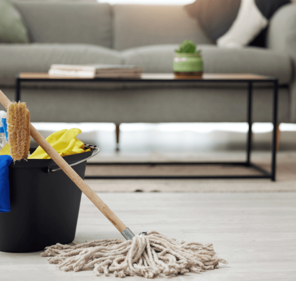 Cleaning products in a living room